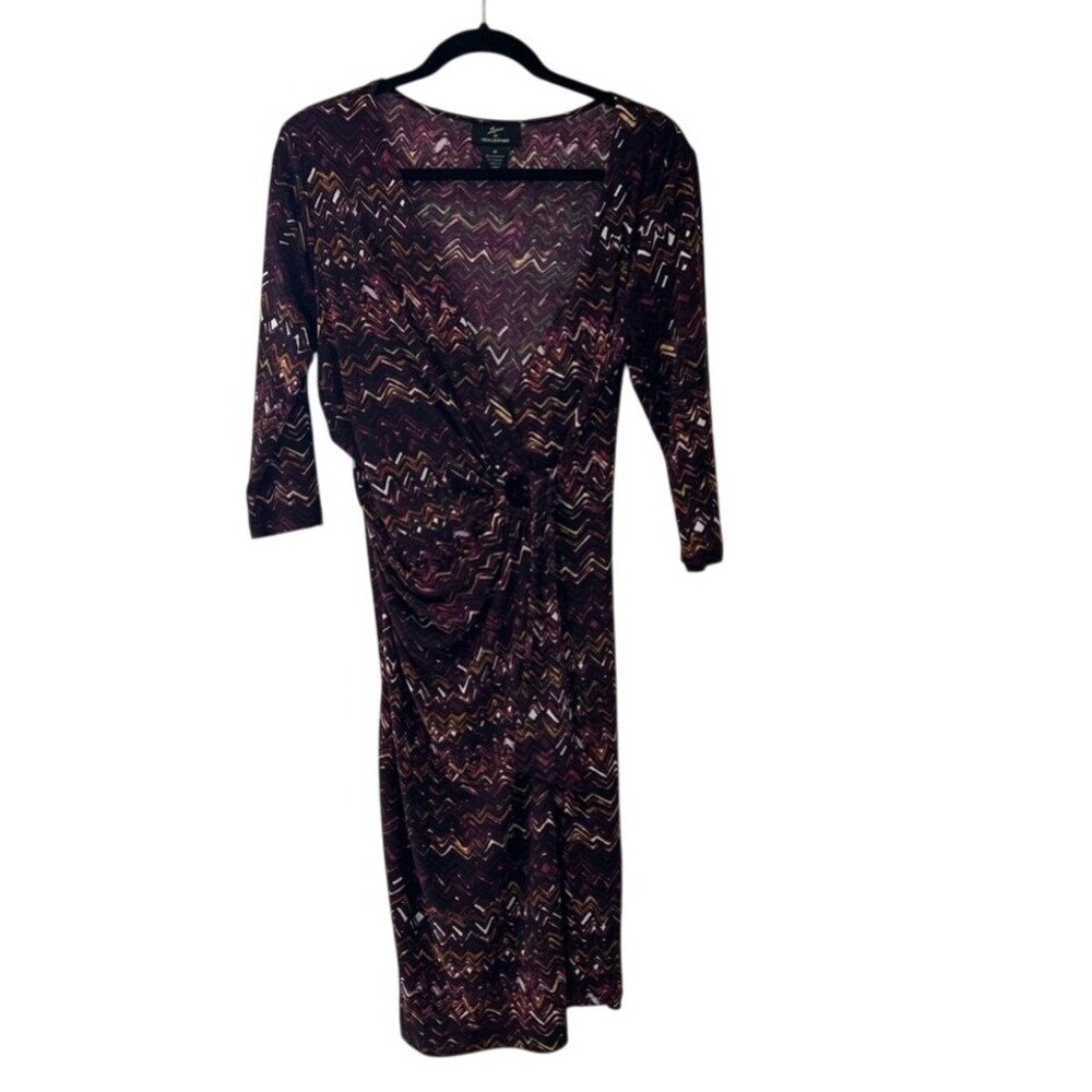 Liz Claiborne Womens Dress‎ 3/4 Sleeve Purple Brown Chevron Print Sheath